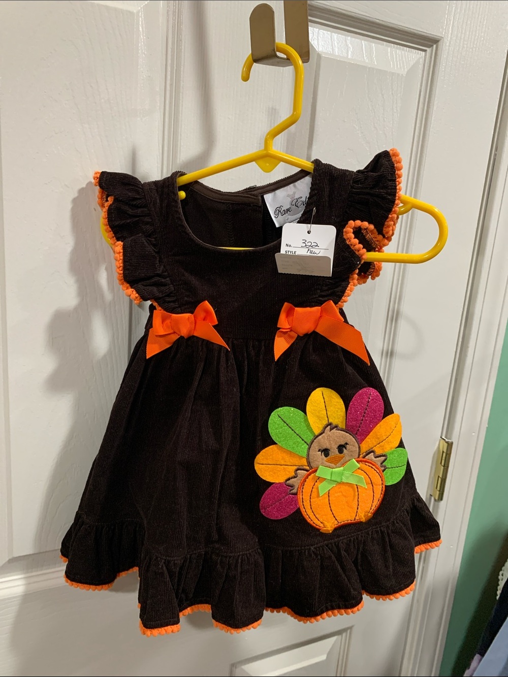Rare Editions Brown  & Orange Girls Turkey Pumpkin Dress